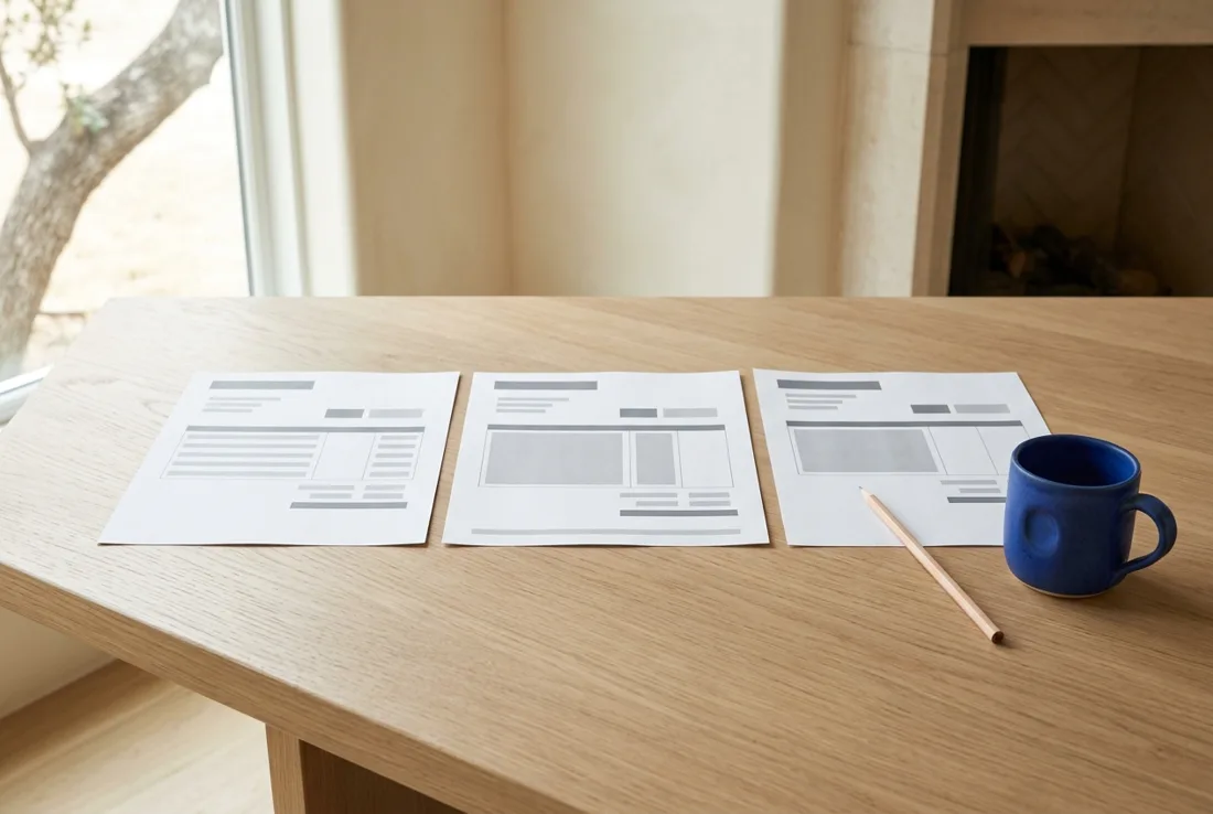 Three quote sheets laid side by side on an oak table (concept rendering)
